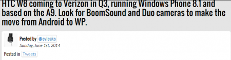 HTC W8 - новая информация о новинке на Windows Phone 8.1