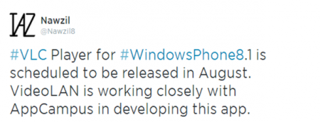 VLC Player для Windows Phone 8.1 появится в августе текущего года