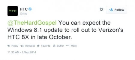 HTC 8X для Verizon получит Windows Phone 8.1 в конце октября