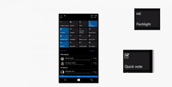 Windows 10 для смартфонов: Переключатель для фонарика и создание заметок