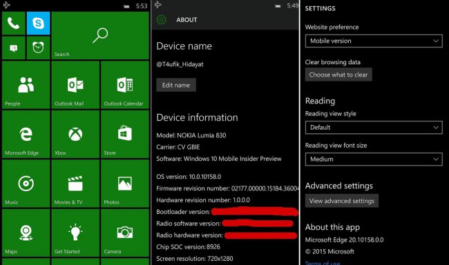 Подробности о сборке Windows 10 Mobile 10158