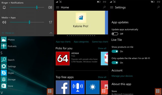 Скриншоты Windows 10 Mobile Build 10162