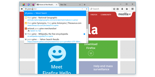 Наброски дизайна Mozilla Firefox для Windows 10