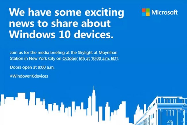 Новые Lumia и Surface Pro 4 будут представлены 6 октября