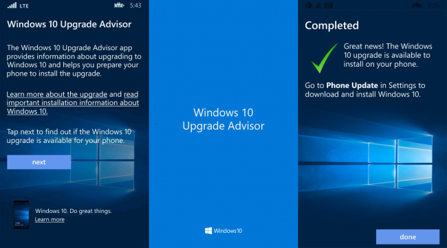 Microsoft готовит приложение Upgrade Advisor для отслеживания обновления до Windows 10 Mobile