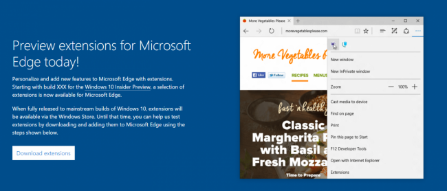 Microsoft засветила официальную страницу с расширениями для Edge