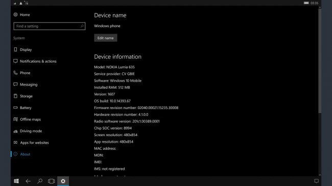 Continuum получилось запустить на Nokia Lumia 635