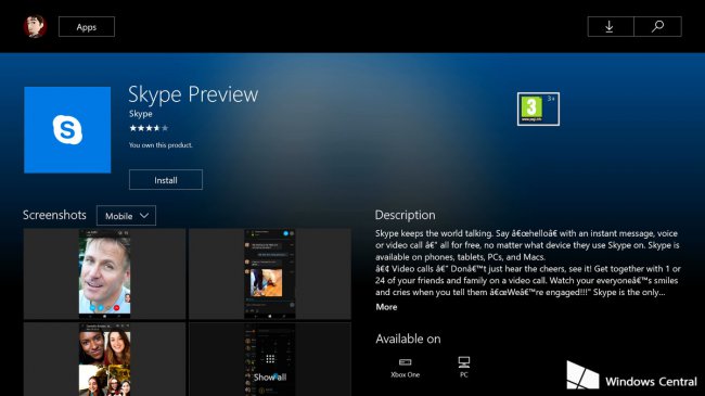 Skype Preview замечено в Магазине Xbox One